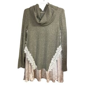 Anthropologie Ryu Cowl Neck Sweater Tunic with Lace Detail bohemian boho chic